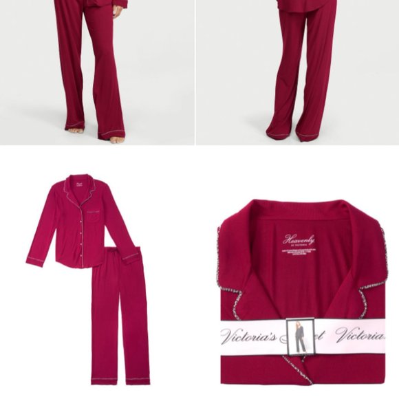 VS XS Regular 30" Inseam Modal PJ Set Red with Leopard Piping NWT - Picture 3 of 16